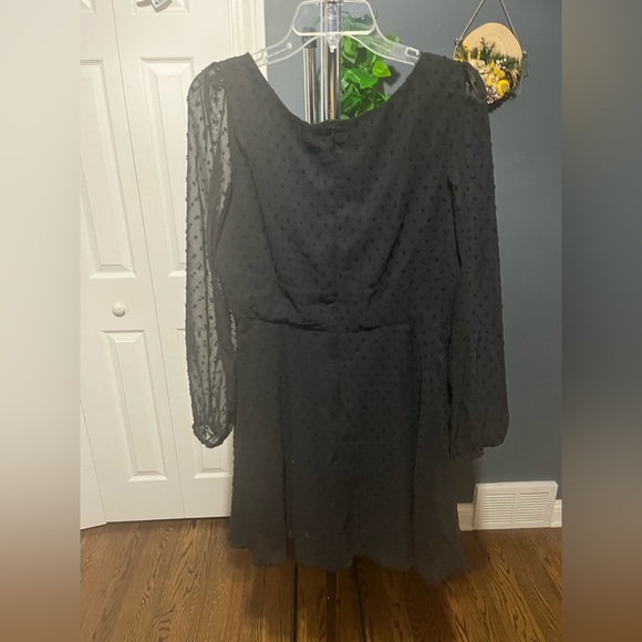 Women's Polka Dot Square Neck A line Long Sleeve Swiss Dot Mini Dress - Picture 6 of 6